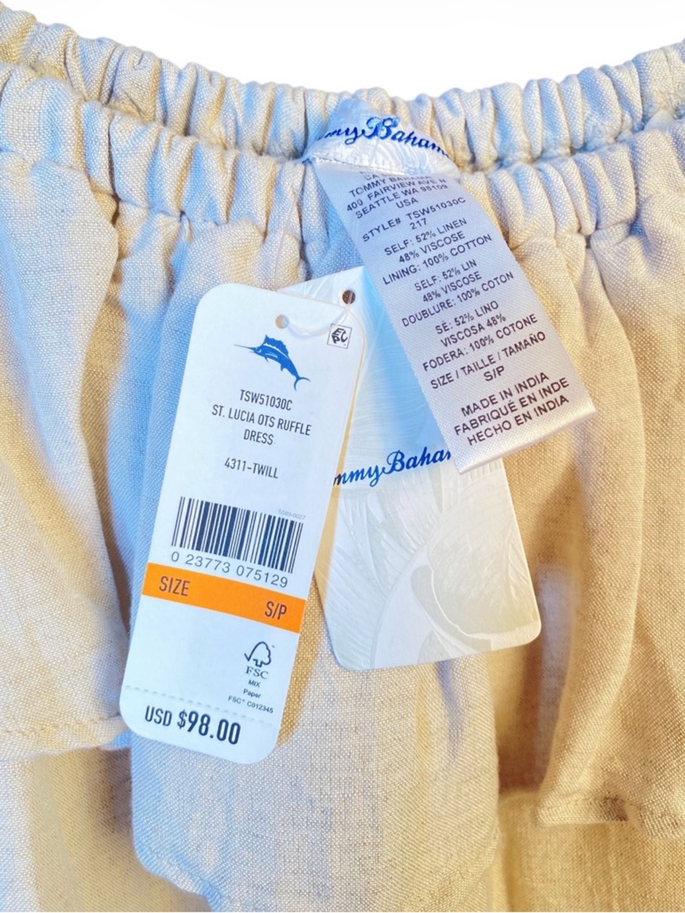 Tommy Bahama One-Shoulder Ruffle Dress in Light Beige - Picture 3 of 5